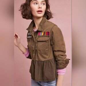 Anthropologie Peplum Military Jacket Size Medium Beaded And Embroidered